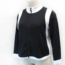 Talbots Plus Black/White Zip Front Sweatshirt Jacket Cardigan 1X