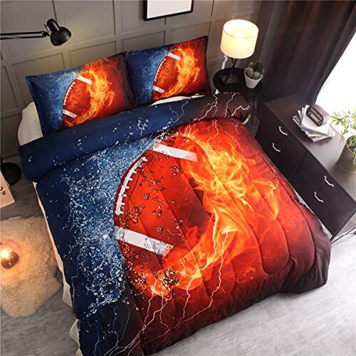 American Football Comforter Set for Boys Teens,3D Sports Bedding Full Orange - Picture 3 of 8
