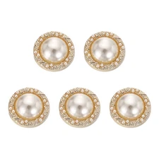 5pcs Gold Faux Pearl Buttons 18mm Plastic Round Sewing Craft Button #16
