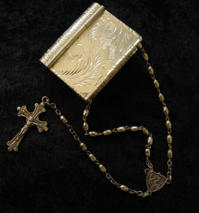 OLD VINTAGE ANTIQUE 925 STERLING SILVER BOX COMPLETE WITH SILVER ROSARY