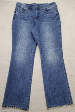 NYDJ Marilyn Straight Leg Jeans Womens 14 Blue Denim Comfort Fit Frayed Hem