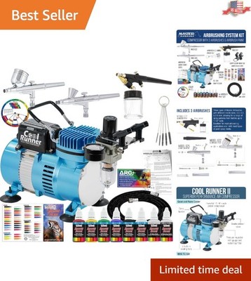 Ultimate Airbrushing System: Cool Runner II with 3 Airbrushes & 6 Acrylic Colors