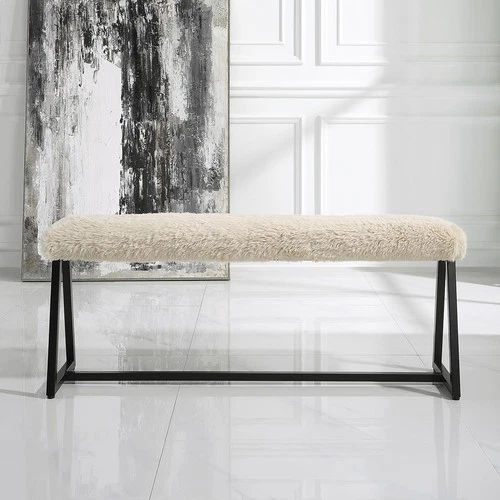 Uttermost 23056 Taupo Beige Faux Sheepskin and Matte Black Bench - Picture 5 of 6