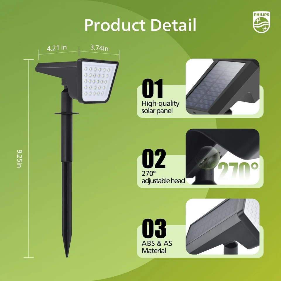 Philips 4 Packs Solar Spot Lights Outdoor Waterproof, 28 LED 7500K Solar Powered - Image 3 of 4