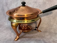 Vintage Solid Copper Fondue Set 6 Piece Buffet Chaffing Dish Warmer Japan 2 Pots
