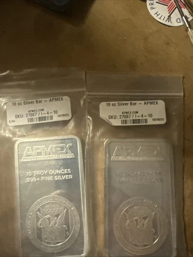 10 oz Silver Bar Lot of 2 (20 oz total) .999 Fine Silver APMEX