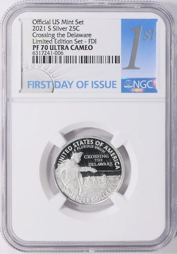 2021 S Silver Quarter Crossing the Delaware NGC PF70UCAM FDI Limited Edition