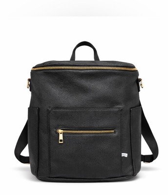 Fawn Design Black Leather backpack/ shoulder strap diaper bag with Gold Zipper The Original Diaper Bag - Black – Fawn Design main image 4