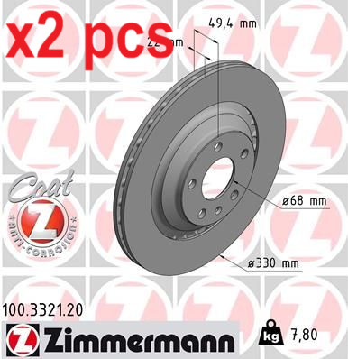 X2 PCS L&R SIDES REAR FITS AUDI A6 C6 2.0 TFSI BRAKE DISC 100.3321.20 ZIMMERMANN