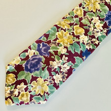 Vtg Nordstrom Eddie Bauer Silk Tie 4" Wide Made in USA Floral Burgundy Blue Gold