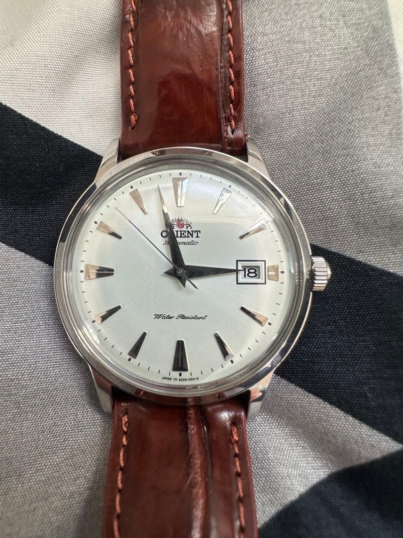 Orient Automatic Wristwatch Silver Brown Leather … - image 1