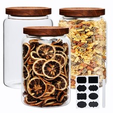 67oz 3pack Glass Pantry Storage Jars with Wooden Lids,Glass Jars  Glass Stor...