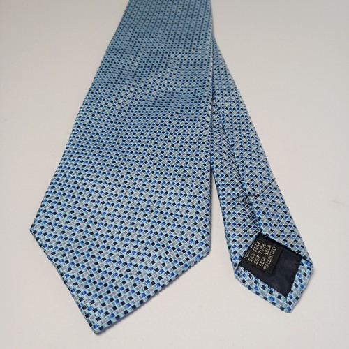 Cravatta collo Enzo Bella 100% seta uomo blu jacquard micro check larga moda italiana