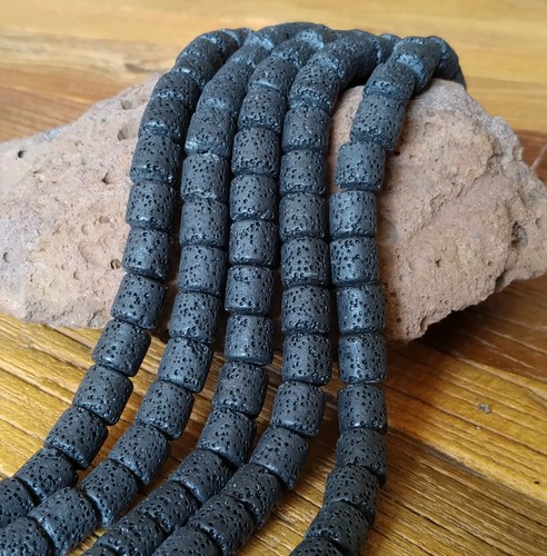 😏 Lava schwarze Walzen ca. 10x10 mm Perlen Strang für Armband & Kette 😉 - Picture 2 of 3