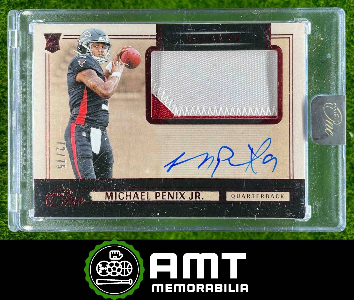 2024 Panini One #2 Michael Penix Jr. RC Patch Auto Red 72/75 Atlanta Falcons