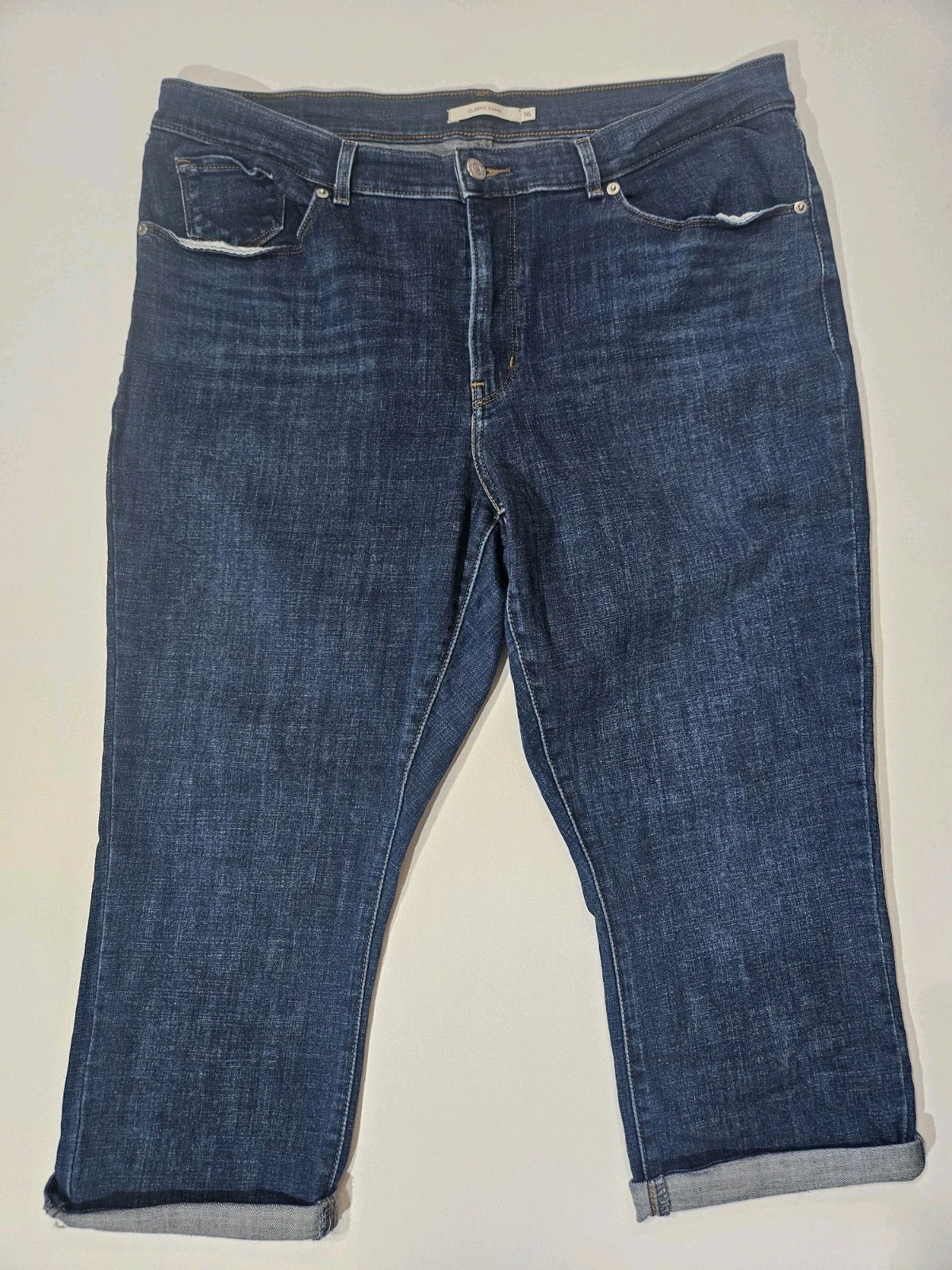 Classic Capri Womens Size 16 Dark Wash Rolled Hem Mid Rise D