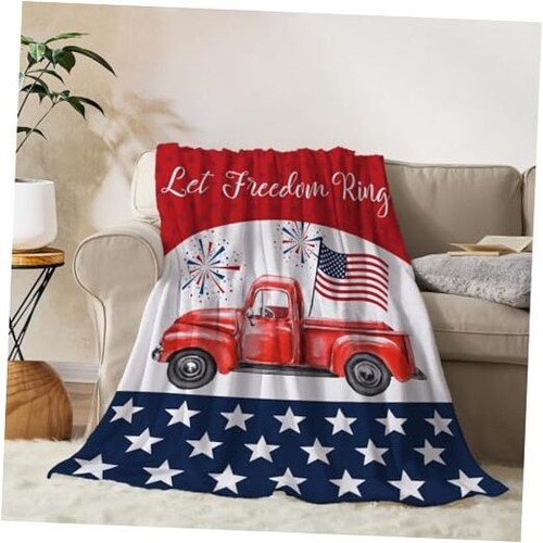 Patriotic Throw Blanket Twin Size 4th of July Memorial Day Fourth of July