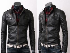 Mens Strap Pocket Slim Fit Stylish Sheepskin Biker Real Leather Jacket