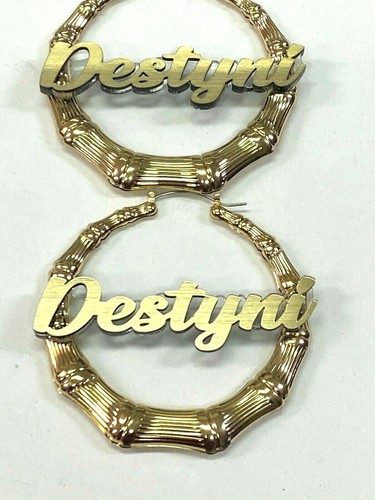 Pendientes de bambú placa de nombre personalizada 1.5 2.5 3.5" tamaño elección corte láser personalizado - Imagen 5 de 12