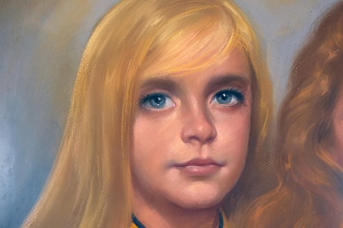 23" Vintage Pastel Dessin soeurs portraits Blonde Cheveux Rouge Mignon Filles Art - Photo 2 sur 5