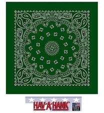USA MADE Hav-A-Hank HUNTER GREEN PAISLEY BANDANA Face Mask Neck SCARF Head Wrap
