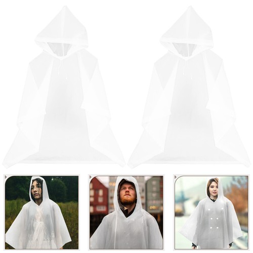 2 pcs Portable Rain Ponchos Reusable Raincoat with Hoods Adult Raincoat for - Picture 8 of 12