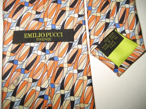 NUOVA cravatta collo Emilio Pucci seta righe ovali colorata arancione blu moderna classica - Foto 5 di 8