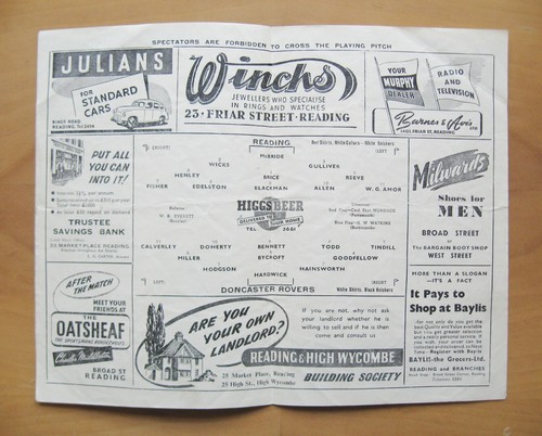 READING v DONCASTER ROVERS FA Cup 1949/1950 *Good Condition Football Programme* - Picture 2 of 2