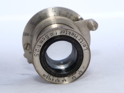 Vintage Nickel Leitz Hektor 5cm f2.5 lens. Circa. 1933. Hood. Caps