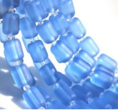 Barrel Nugget Beads, Light Sapphire w/Frosted Matte Finish, 10x13mm, 8 Beads