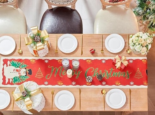 Christmas Table Runner for Holiday Home Decor, 13x72 inch Linen Kitchen Dining - Picture 4 of 4