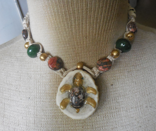 Leopard Skin Jasper Turtle Cruelty Free Antler Hemp Necklace Jewelry Adjustable - Picture 2 of 7