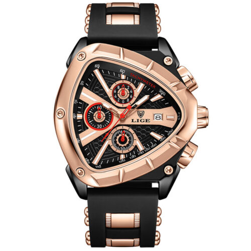 LIGE Men Watch Triangle Big Case Boy Sport Wristwatch Silicone Chronograph Watch - Picture 25 of 29