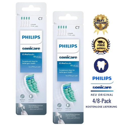 4/8er PHILIPS Sonicare C1 ProResults,Ersatzbürsten Bürstenkopf HX6014 Weiß SDBEC - Bild 1 von 18