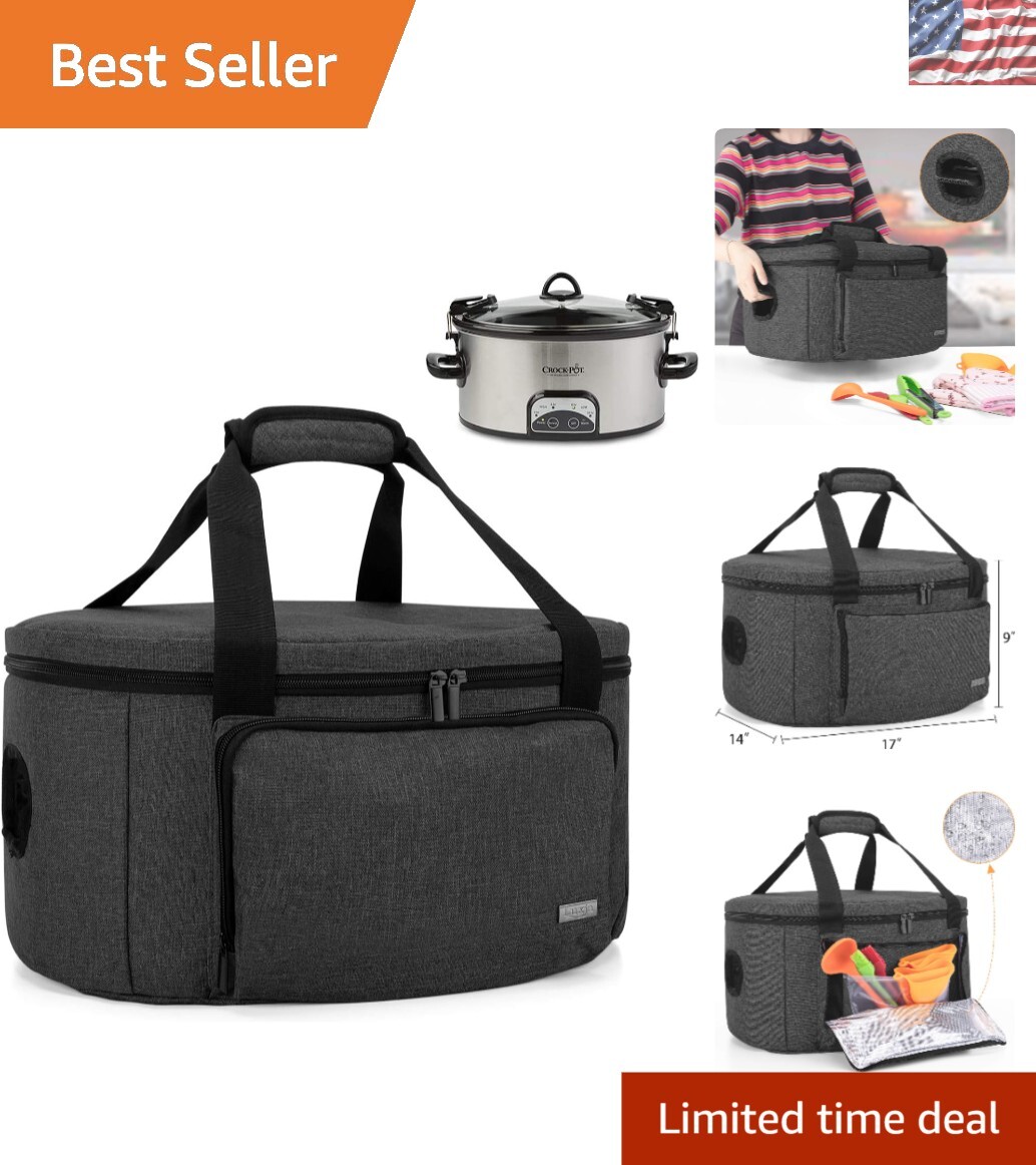 Insulated Slow Cooker Carrier with Adjustable Straps - Black