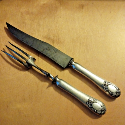 Couvert à Découper SFAM Argenté - Couteau à Gigot Et Fourchette