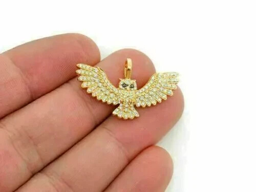 2Ct Round Diamond Black Eye Flying Owl Pendant 14K Yellow Gold Finish - Imagen 4 de 4