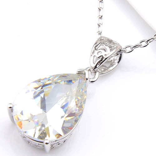 Drop Bright Fire White Topaz Silver Dangle Earrings Pendant Necklace Jewelry Set - Picture 8 of 8