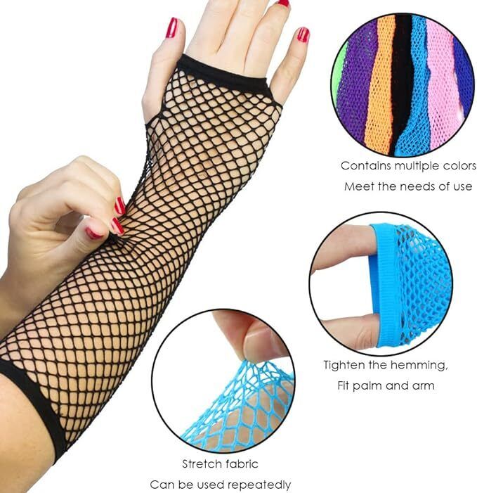 Colour Fishnet Gloves Lace Long Short Fingerless Fancy Dress Party Accessories