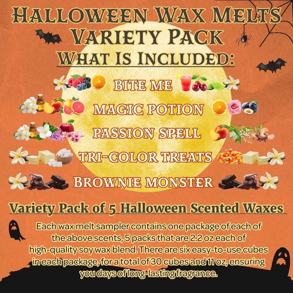 5 Pack - Citrus Orange Candy Corn Cherry Blossom Chocolate Halloween Wax Melts - Image 2 of 4