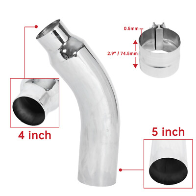 4'' in/5'' Out Chrome Turn down Diesel Side Exit Exhaust Elbow Tip with a Clamp