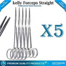 5 Pcs Kelly Hemostat Forceps 5.5" Straight Locking Clamp German Stainless Steel