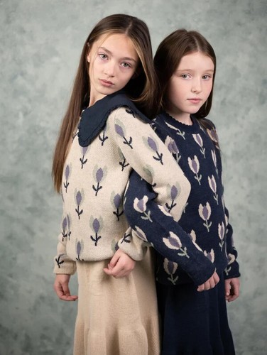 KOKORI NAVY BLUE GIRL'S TULIP SWEATER JUMPER PULLOVER WOOL CREW NECK 12 - Picture 3 of 13