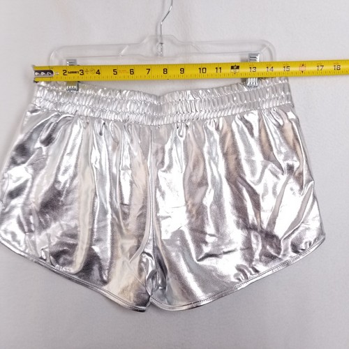 NWT Pumpkino Hot Pants shorts shiny metallic silver size Large HIGH RISE - Picture 11 of 14