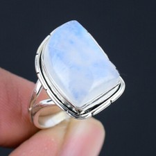 Unique Cut Rainbow Moonstone Solid 925 Sterling Silver Split Shank Ring SC-471