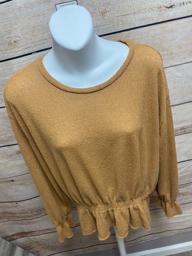 Zara Womens Shirt Size Medium Yellow Long Sleeve Cinched Waist Top Blouse - Picture 9 of 10