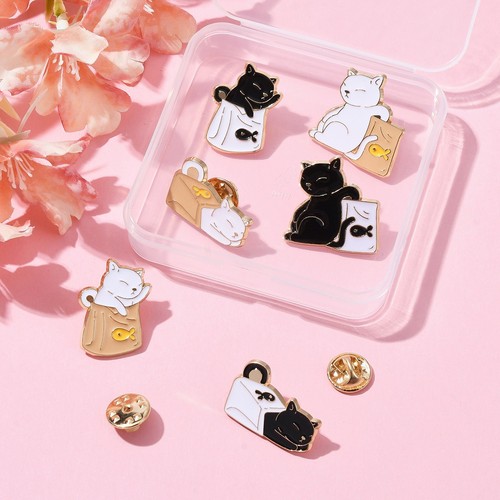 6x Enamel Alloy Cartoon Cat with Fish Bag Pin Brooch for Clothes Backpack - Picture 5 of 5