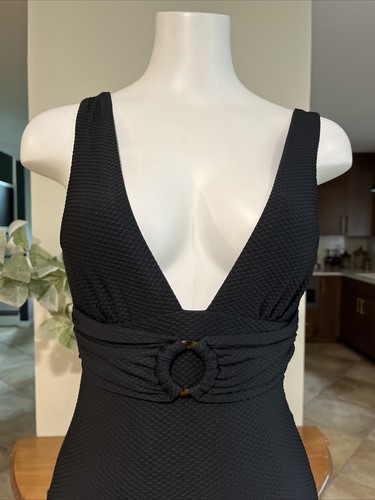 Chelsea 28 Women XS Black Textured Belted One Piece Swimsuit HH - Picture 3 of 7