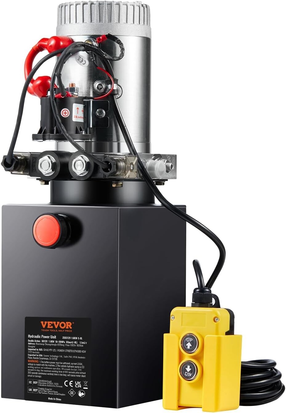 Double Acting, 0.91 GPM Flow Rate, 3200 PSI Max Relief Pressure, DC 12V Hydra...