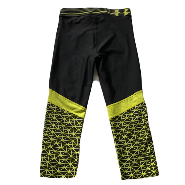 Under Armour ladies XS 3/4 Tights Black w yellow patterned activewear gym pants